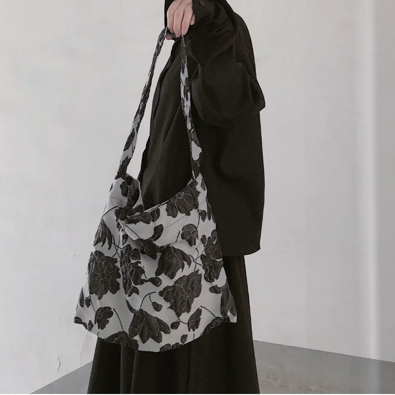 Floral bestickte Schultertasche – Vintage Shopper mit großer Kapazität - Wilma