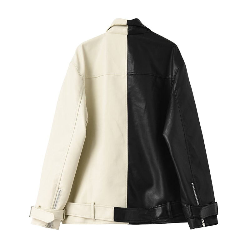 Zweifarbige Lederjacke für Damen