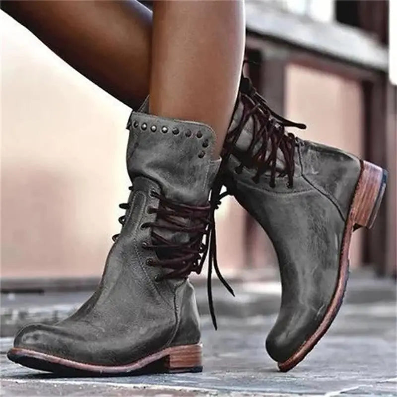 Lillymoda | Ava - Kunstlederstiefel mit Schnürsenkeln