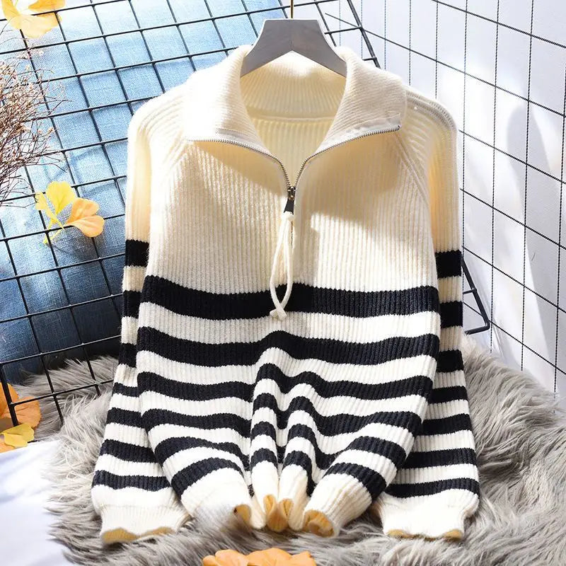 Rochelle - Stylischer Streifenpullover mit Reißverschlusskragen