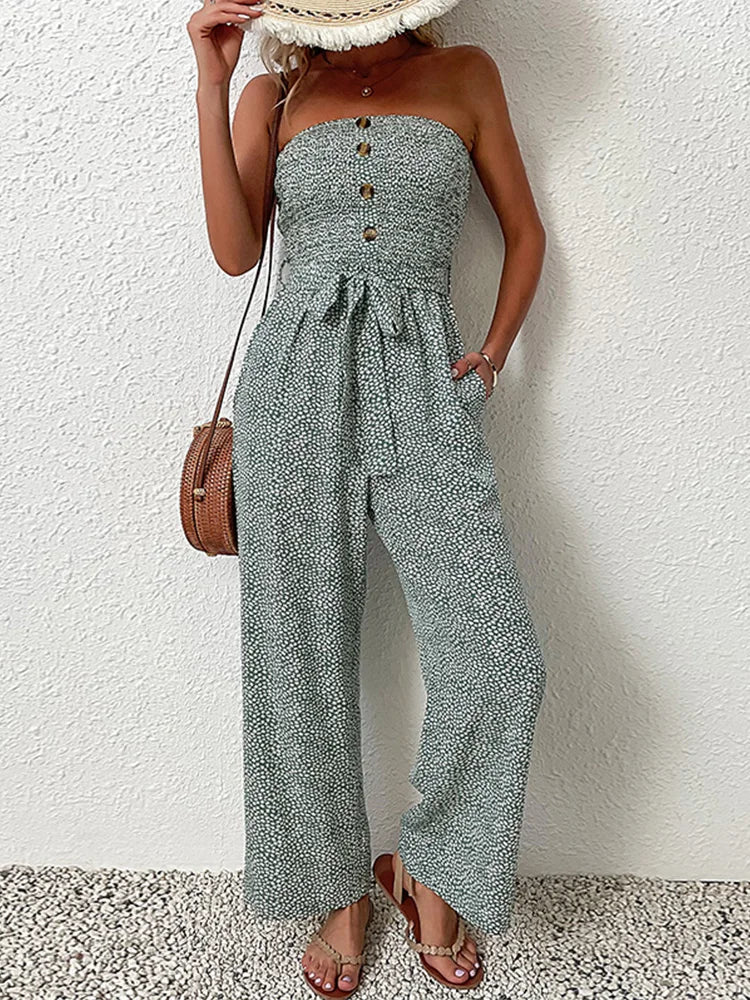 Vea– Lässiger Damen-Jumpsuit mit schulterfreiem Design und Schnürung