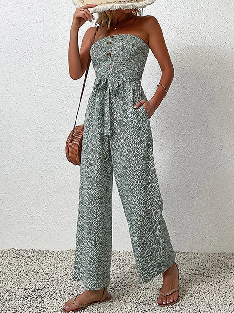 Vea– Lässiger Damen-Jumpsuit mit schulterfreiem Design und Schnürung