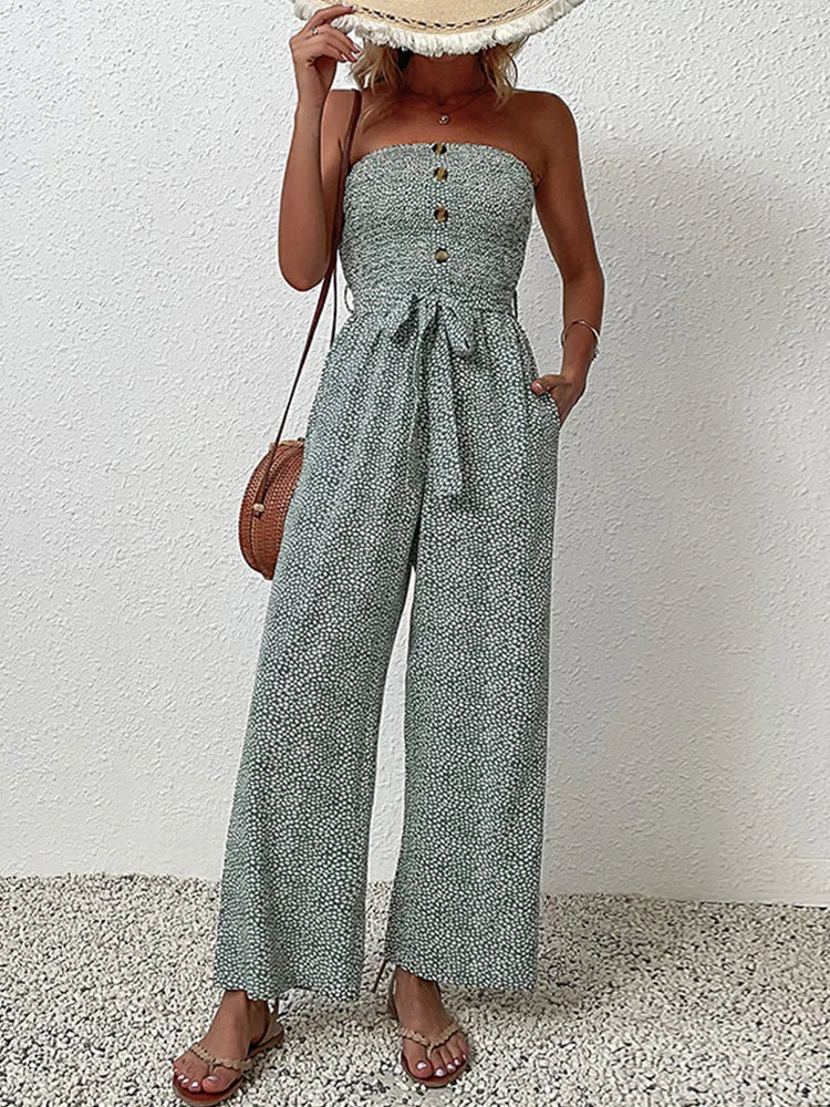 Vea– Lässiger Damen-Jumpsuit mit schulterfreiem Design und Schnürung