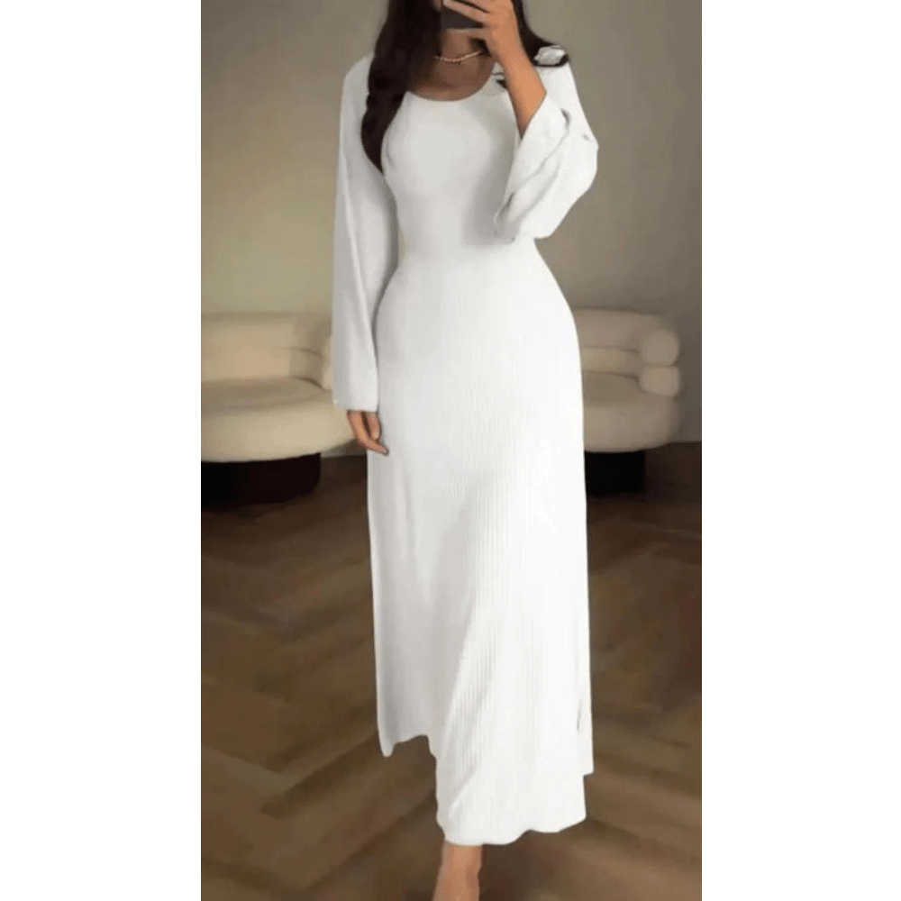 Lillymoda | Amara - Elegantes Rundes Geripptes Langes Kleid