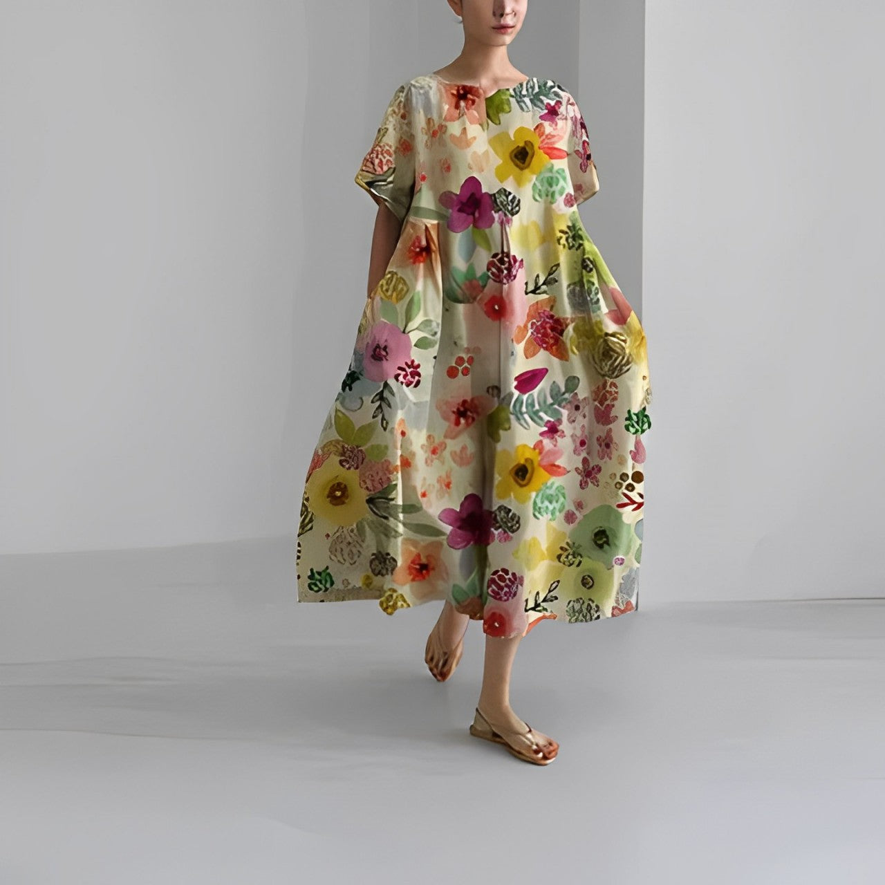 Boho Blumenkleid Damen Baumwolle Elegant Lang – Kerstin