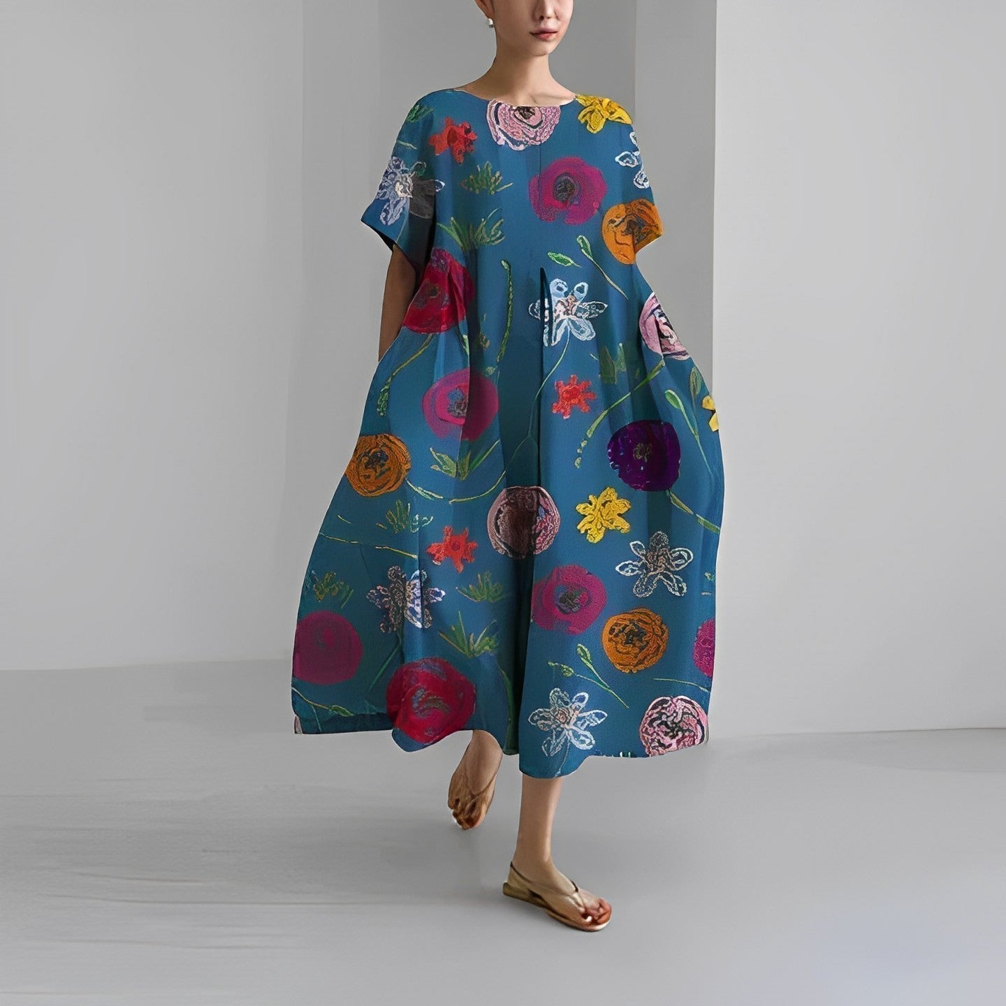 Boho Blumenkleid Damen Baumwolle Elegant Lang – Kerstin