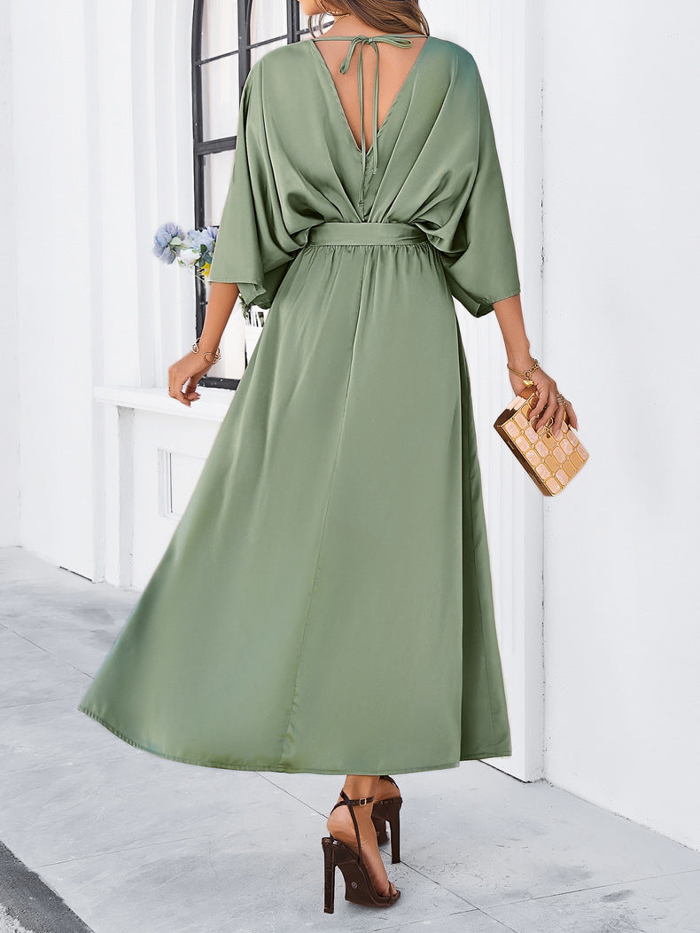 Lillymoda | Jaelyn - Elegantes V-Ausschnitt-Kleid mit Gürtel