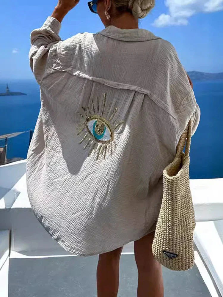 Lillymoda | Maddison - Böser-Augen-Pailletten-Lockerer Bluse