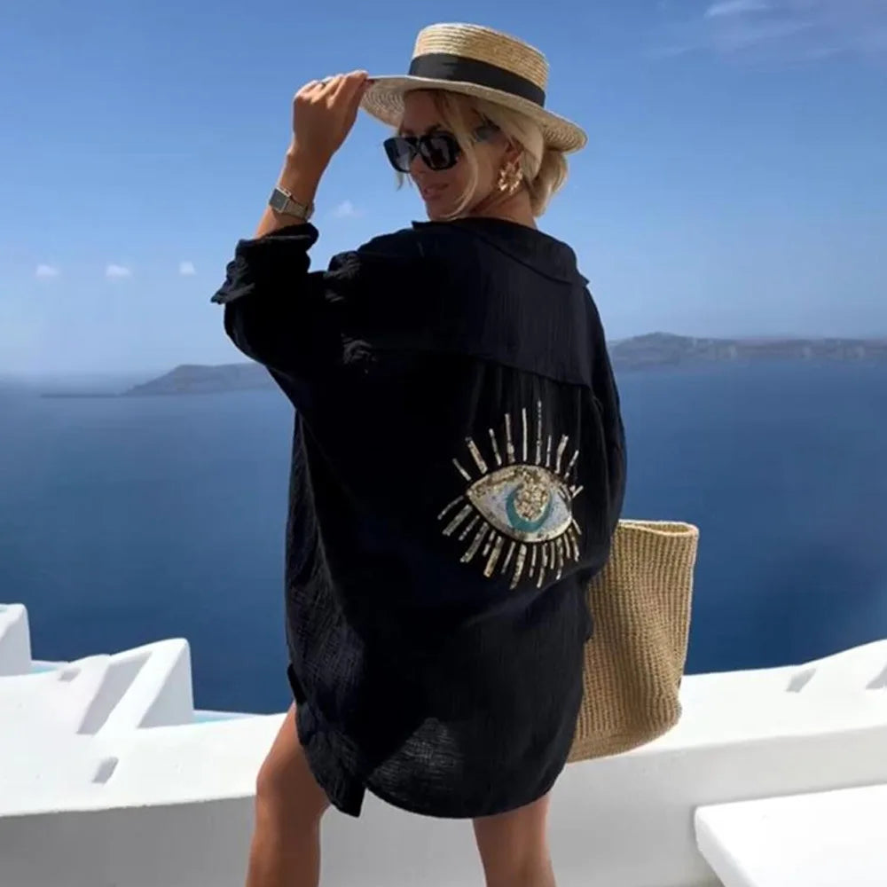 Lillymoda | Maddison - Böser-Augen-Pailletten-Lockerer Bluse