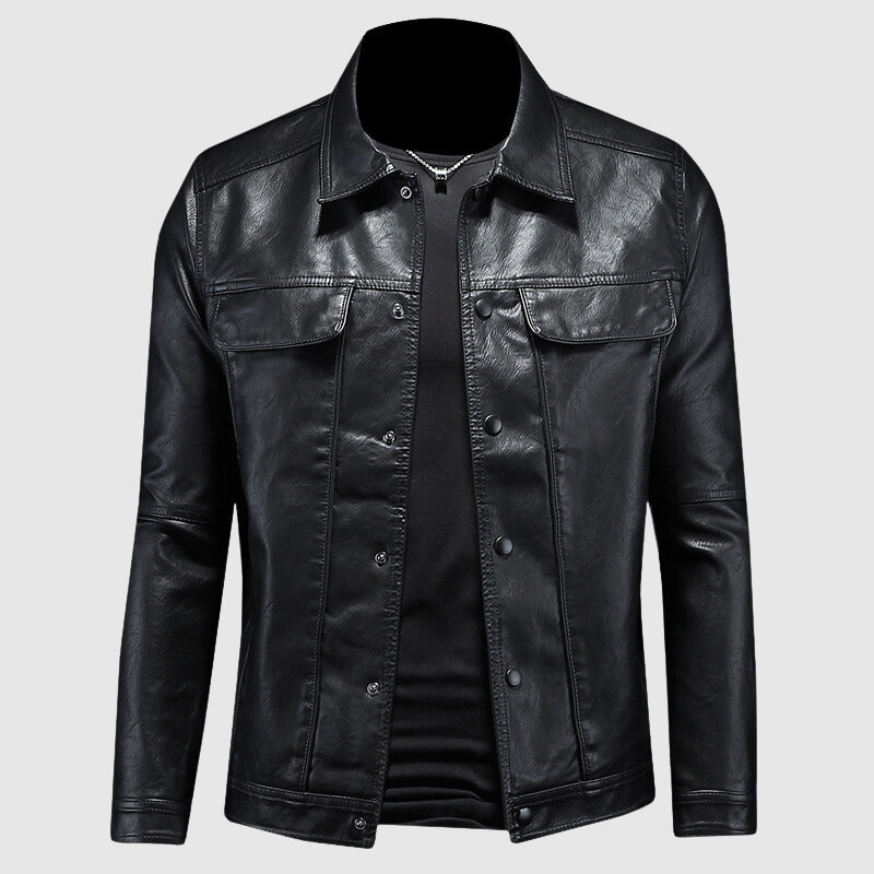 Lederjacke | Kunstleder | Button-Up | Herren Lederjacke | Bikerjacke