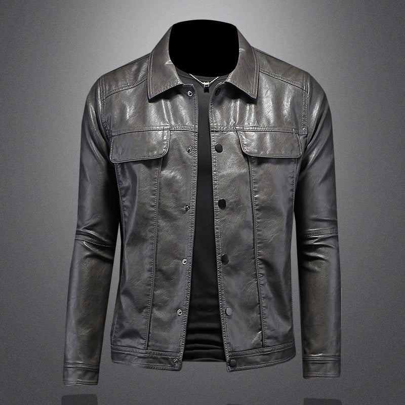 Lederjacke | Kunstleder | Button-Up | Herren Lederjacke | Bikerjacke