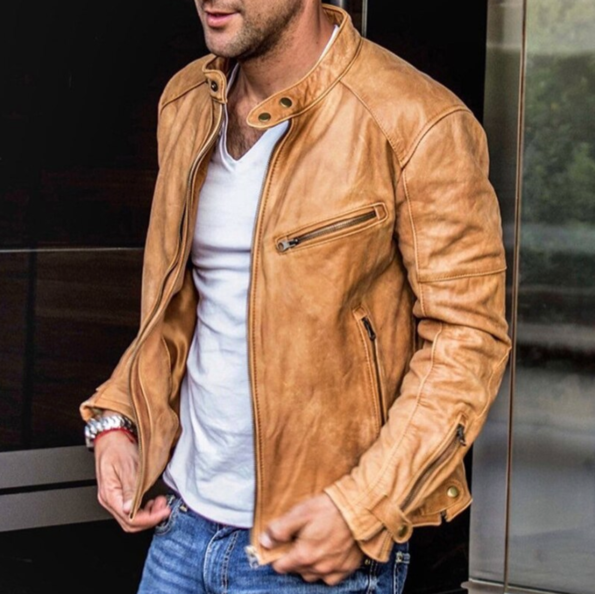 Lederjacke | Normale Passform | Reißverschluss | Herren-Lederjacke | Bikerjacke