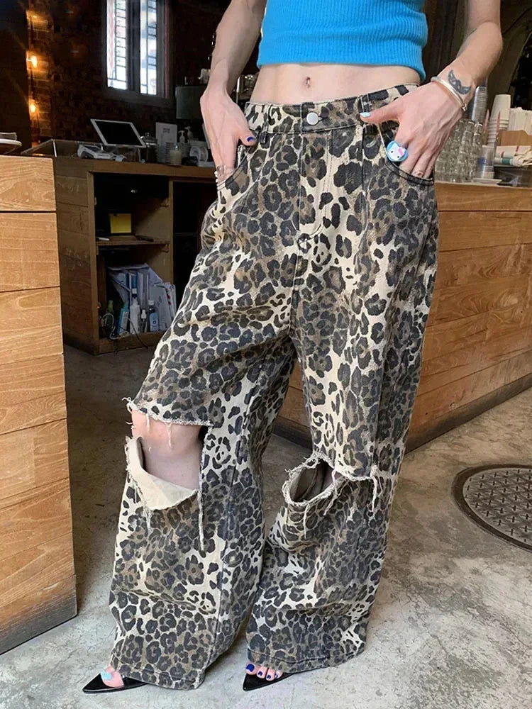 Bronagh - Leoparddruck Weite Jeans