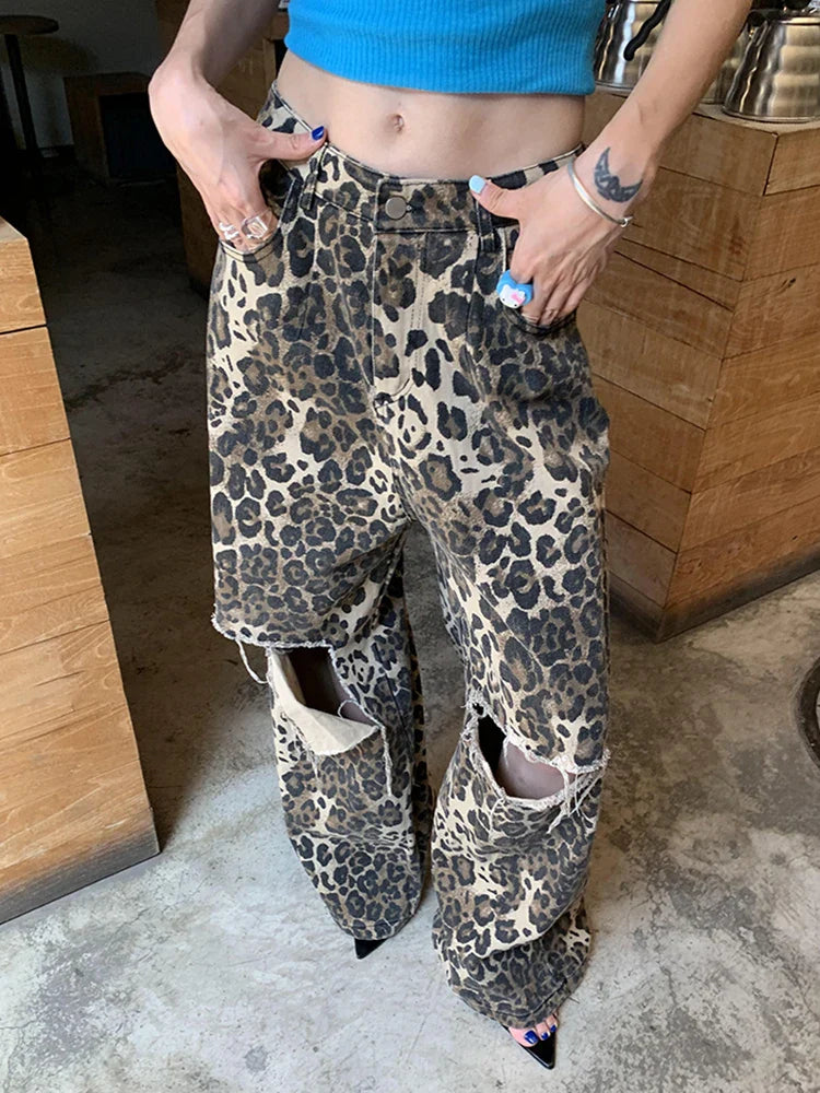 Bronagh - Leoparddruck Weite Jeans