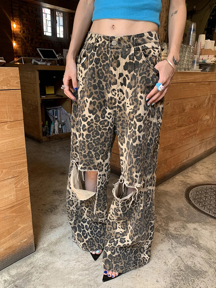 Bronagh - Leoparddruck Weite Jeans