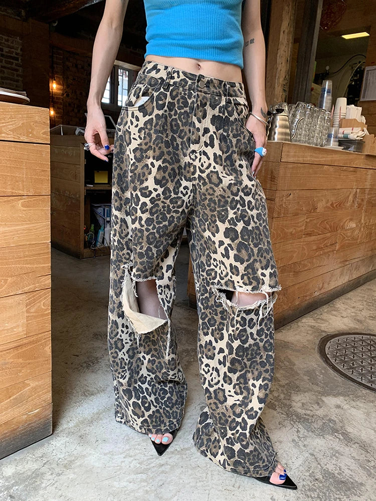 Bronagh - Leoparddruck Weite Jeans