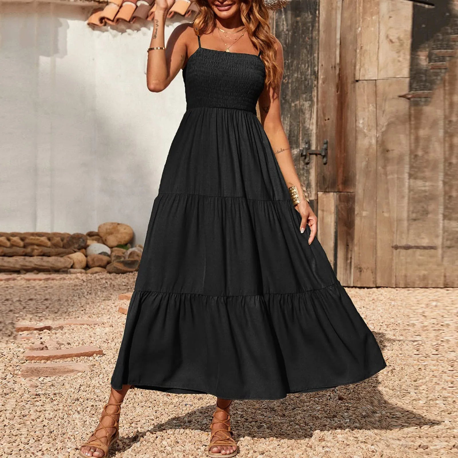 Lillymoda | Charlee - Gesmoktes Maxikleid im Lagenlook