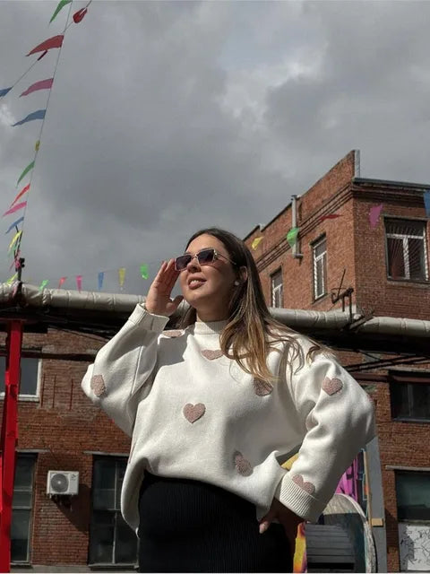 Lillymoda | Emmalyn - Gesticktes Herz Pullover Gestrickt