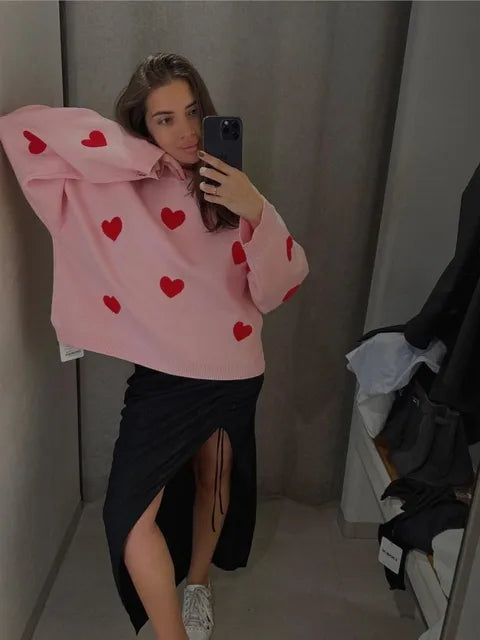 Lillymoda | Emmalyn - Gesticktes Herz Pullover Gestrickt