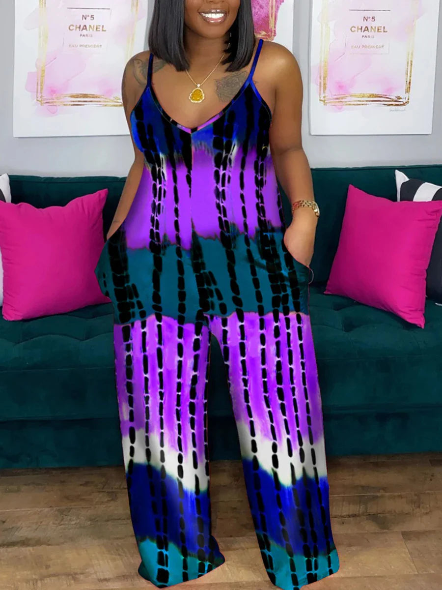 Janel - Plus Size Bedruckter Jumpsuit mit Taschendesign