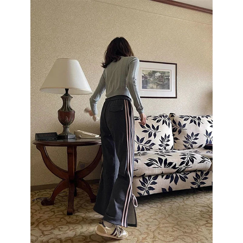 Rachel - Gestreifte Sweatpants mit Schleifenbindung und weitem Bein