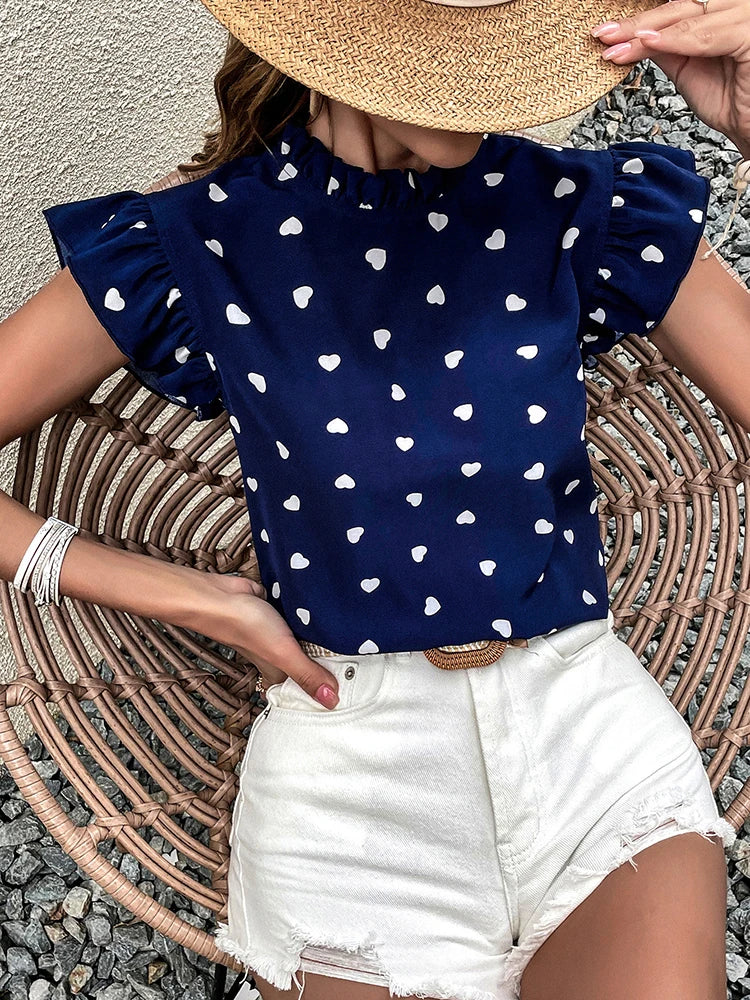 Tracey - Chiffon Bluse mit Rüschen und Kurzarm
