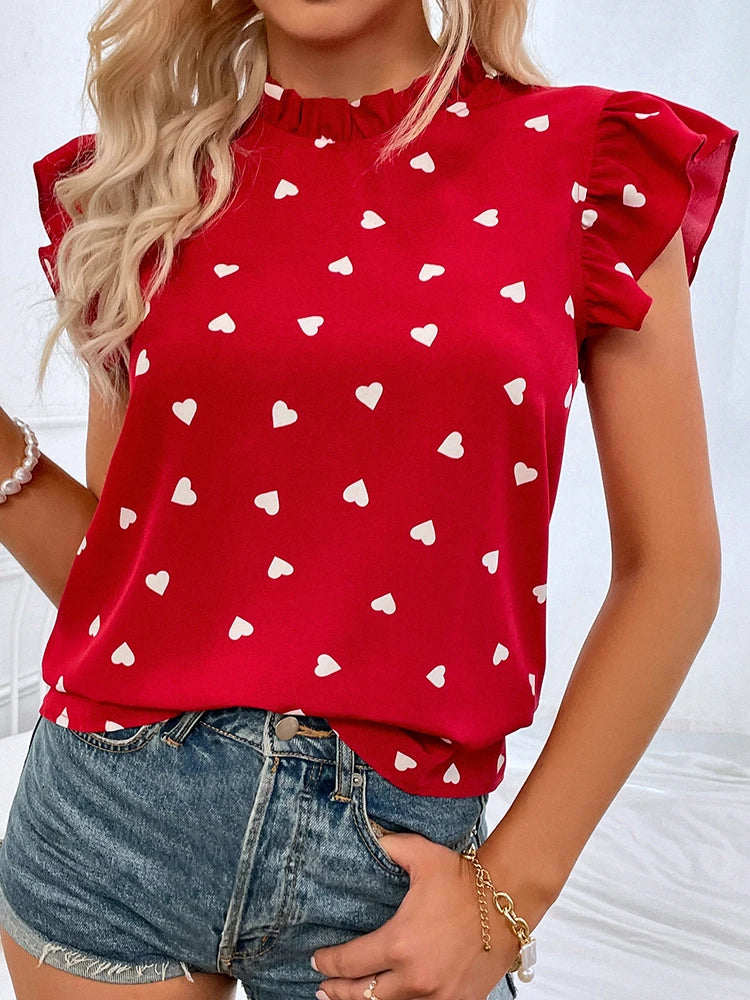 Tracey - Chiffon Bluse mit Rüschen und Kurzarm