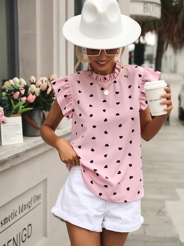 Tracey - Chiffon Bluse mit Rüschen und Kurzarm