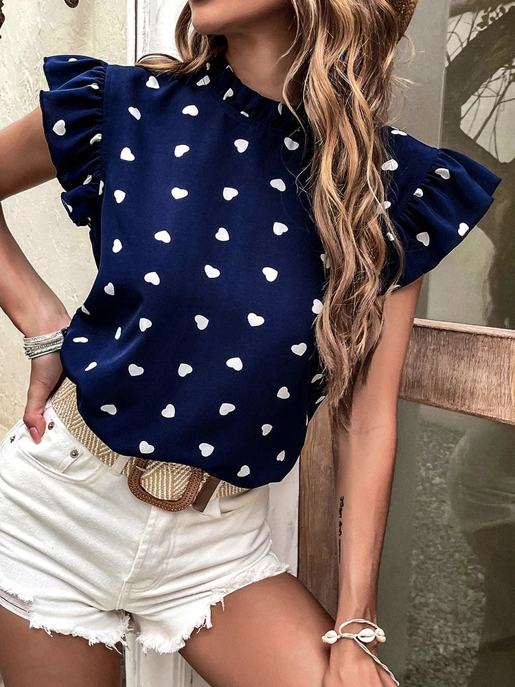 Tracey - Chiffon Bluse mit Rüschen und Kurzarm