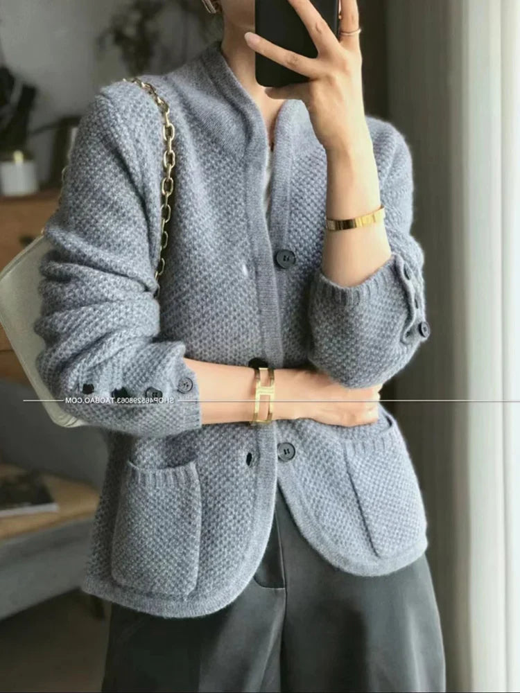 Lillymoda | Jasmine - Eleganter Strickcardigan mit Hohem Kragen