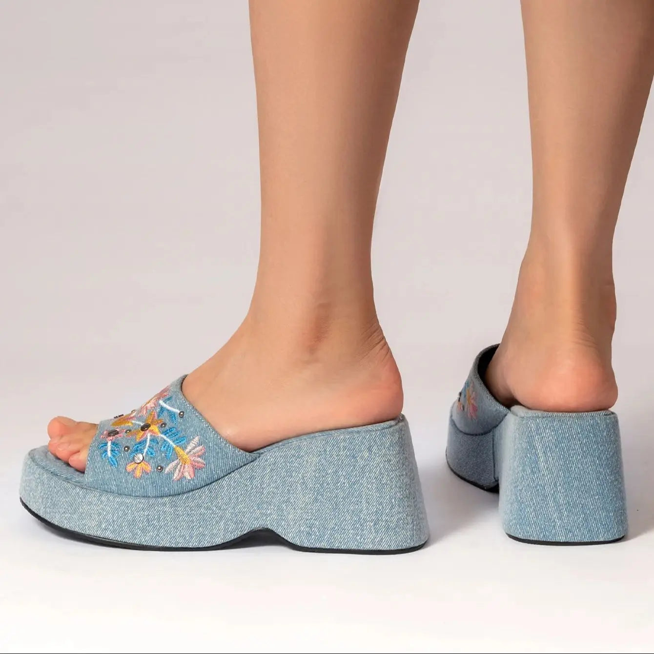 Zilphia - Denim Sandalen mit Dicker Sohle