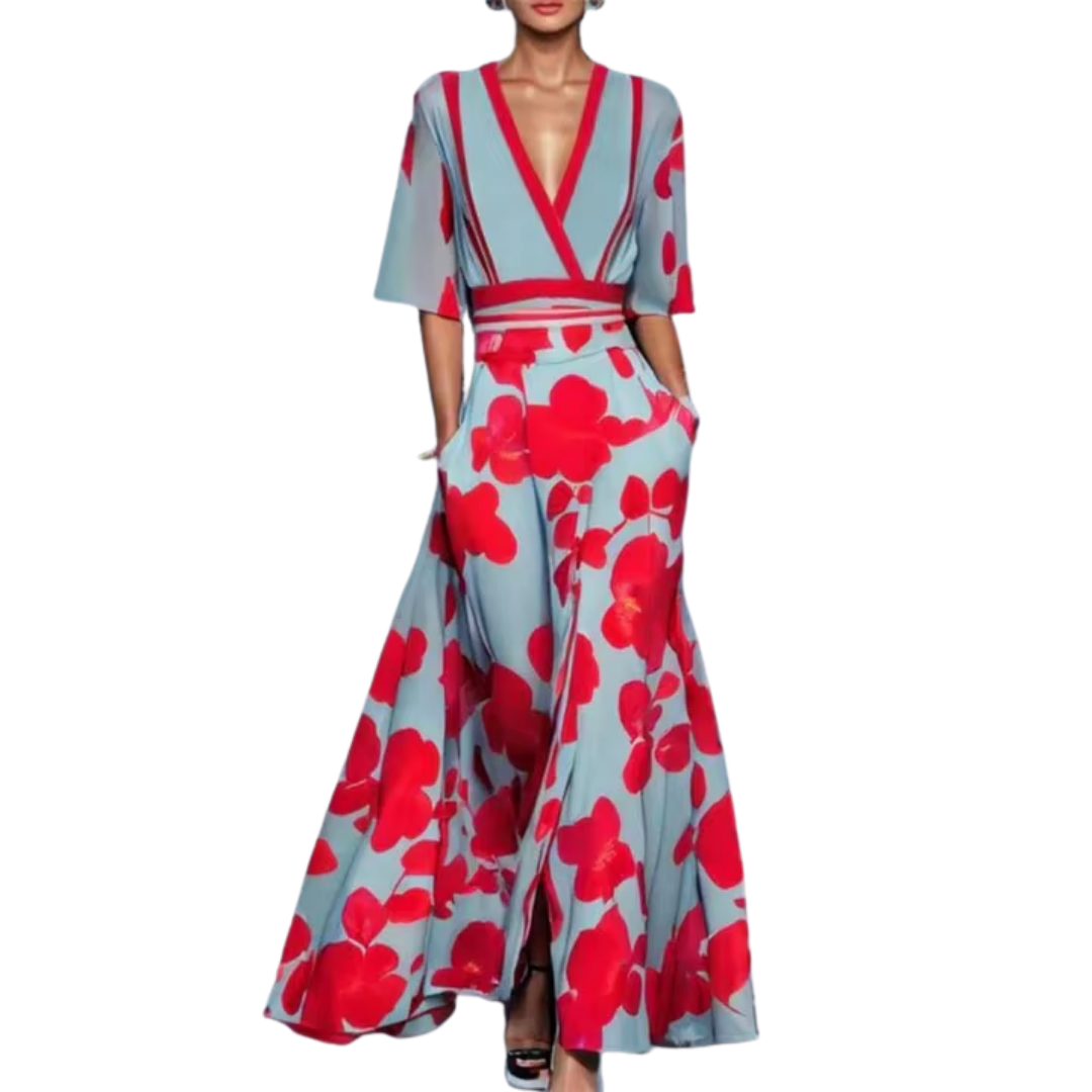 Blumenkleid Frühling elegant mit Gürtel – Lea
