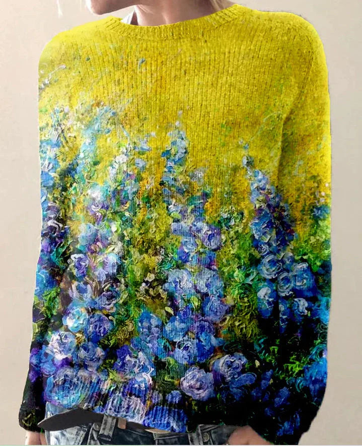 Karoline - Damen-Strickpullover mit 3D-Blumendruck
