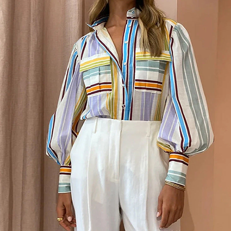 Retro Bunte Muster Bluse - Violetta