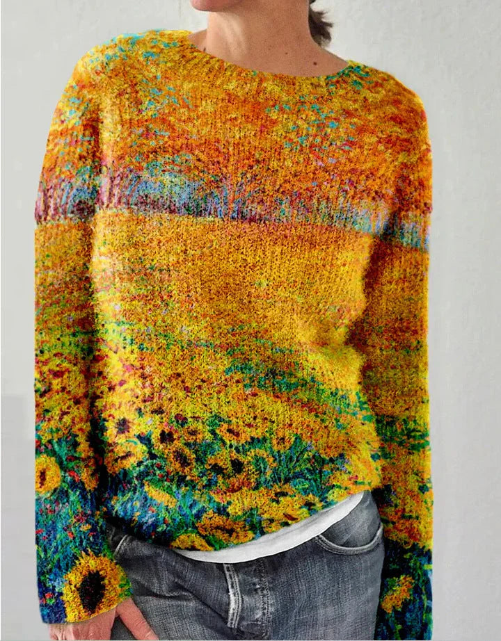 Karoline - Damen-Strickpullover mit 3D-Blumendruck