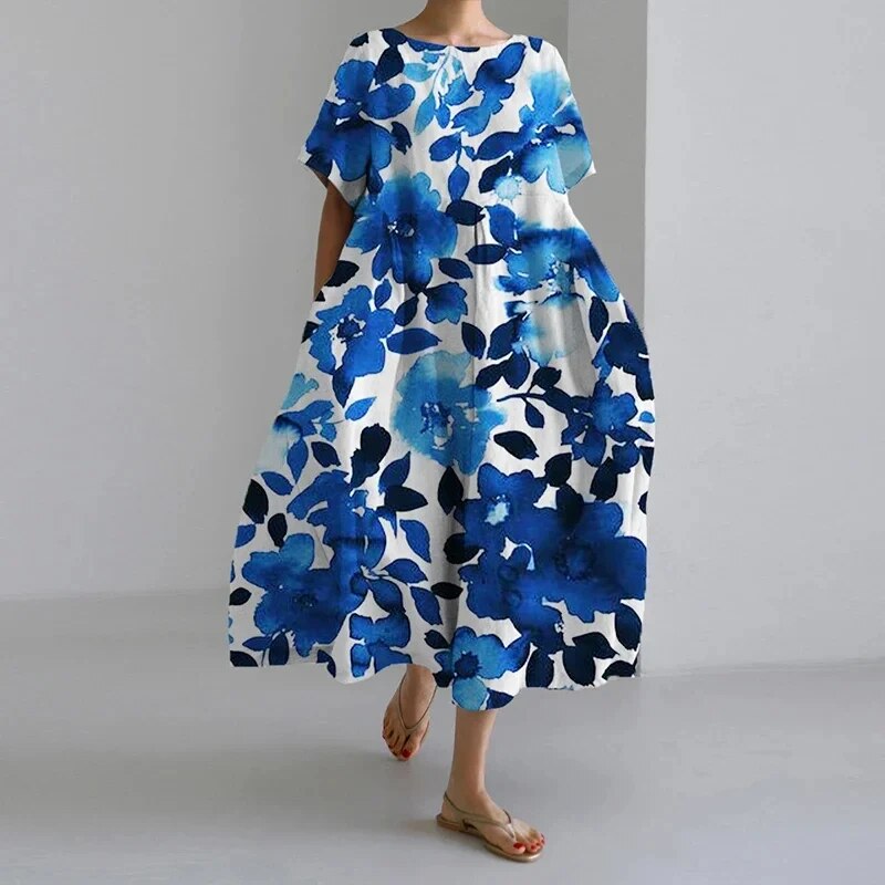 Boho Blumenkleid Damen Baumwolle Elegant Lang – Kerstin
