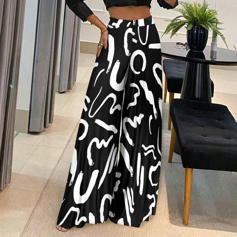 Karlie - Weite Damen-Hose mit hohem Bund und Print