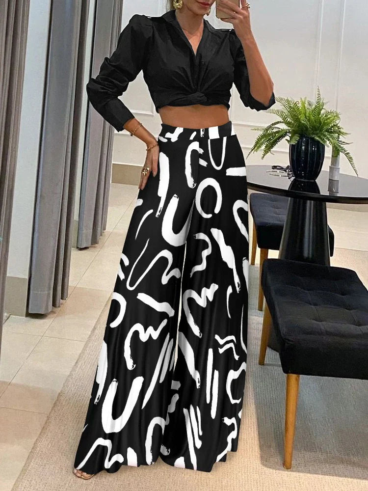 Karlie - Weite Damen-Hose mit hohem Bund und Print