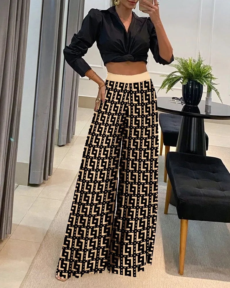 Karlie - Weite Damen-Hose mit hohem Bund und Print