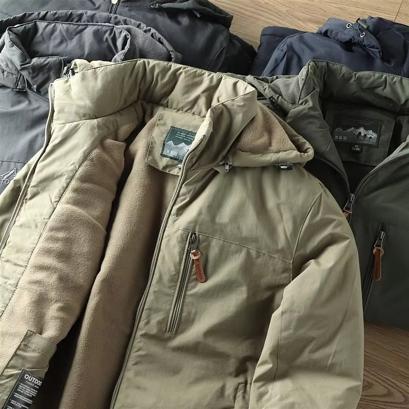 Parka-Jacke – mit Kapuze – mit Fleece gefüttert – Outdoor-Jacke – Winterjacke für Herren