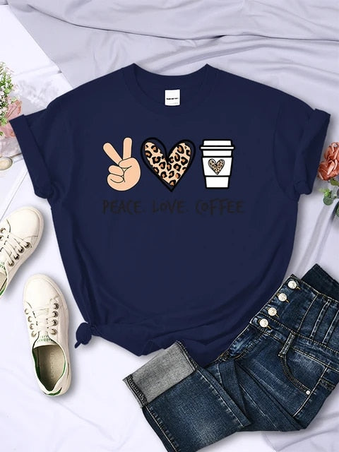 Gracia - Peace Love Coffee Prints Damen T-Shirt aus Baumwolle