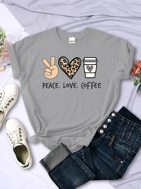 Gracia - Peace Love Coffee Prints Damen T-Shirt aus Baumwolle