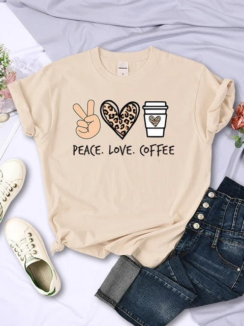 Gracia - Peace Love Coffee Prints Damen T-Shirt aus Baumwolle