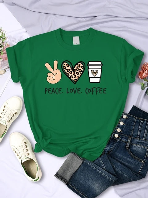 Gracia - Peace Love Coffee Prints Damen T-Shirt aus Baumwolle