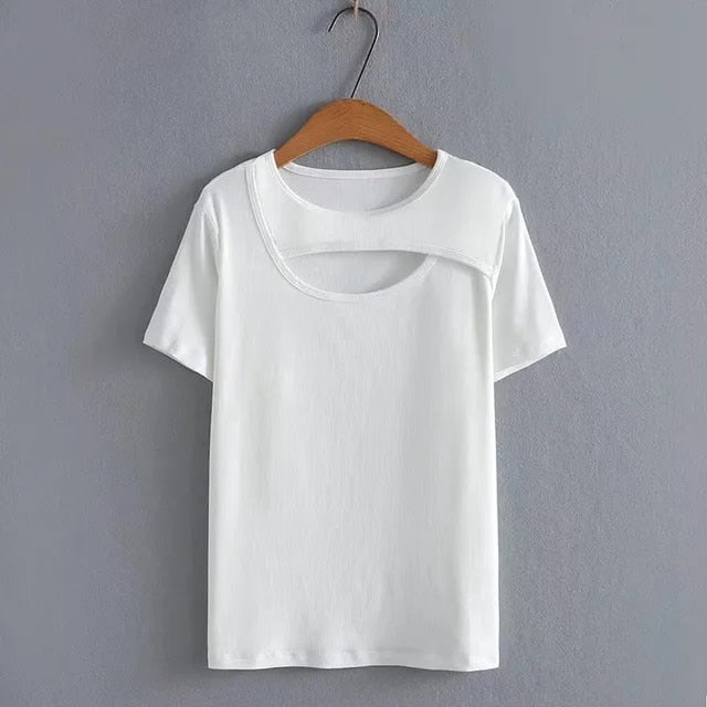 Lucia - Kurzarm-T-Shirt mit asymmetrischem Ausschnitt