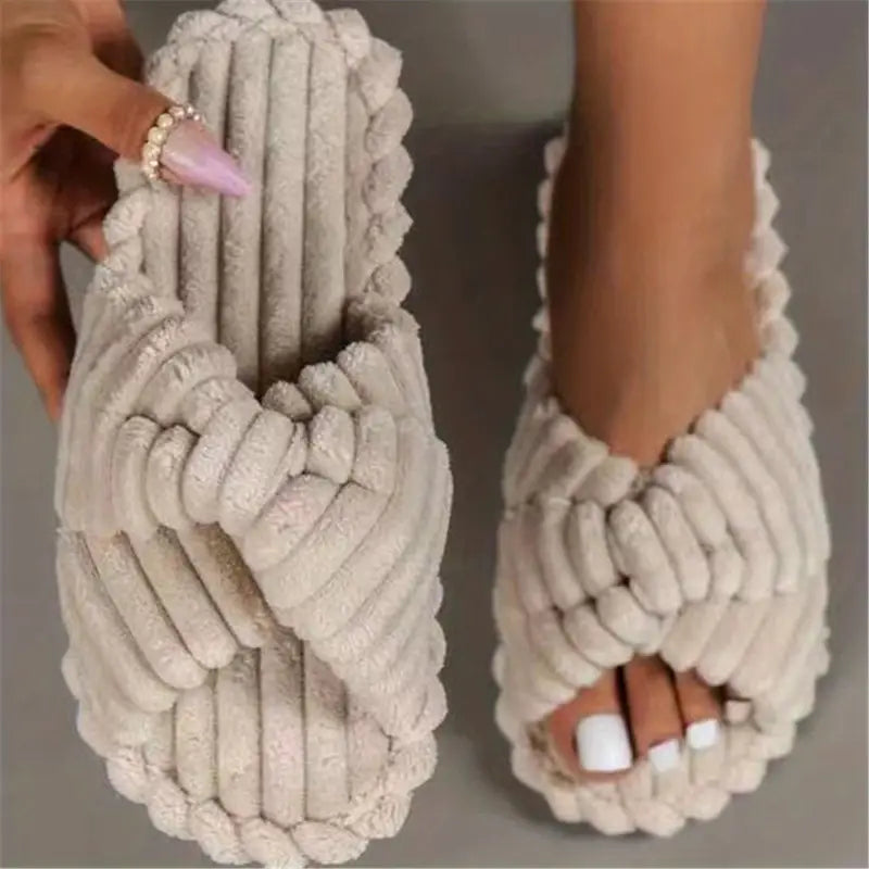 Quenild - Warme, flauschige Crisscross-Pantoffeln für Frauen