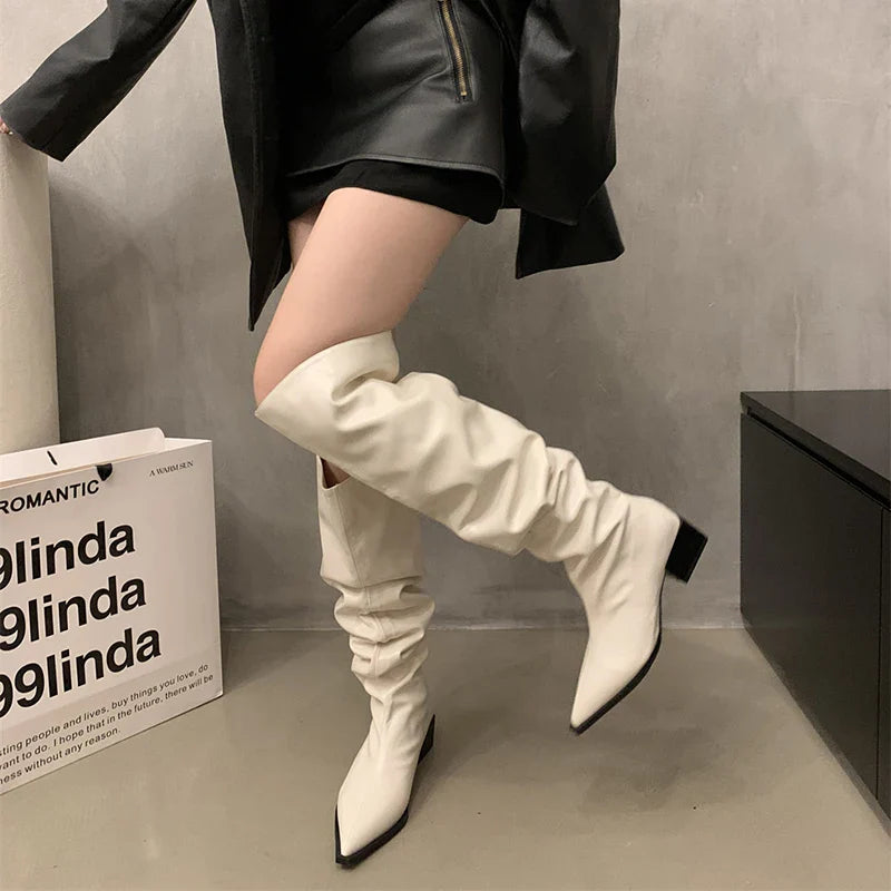 Lillymoda | Aaliyah - kniehohe Stiefel mit klobigem Absatz