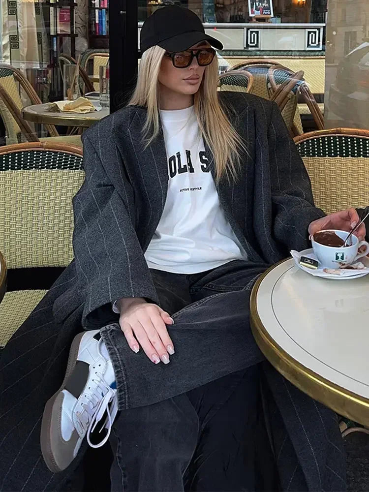 Lillymoda | Jayla – Langer gestreifter Wintermantel