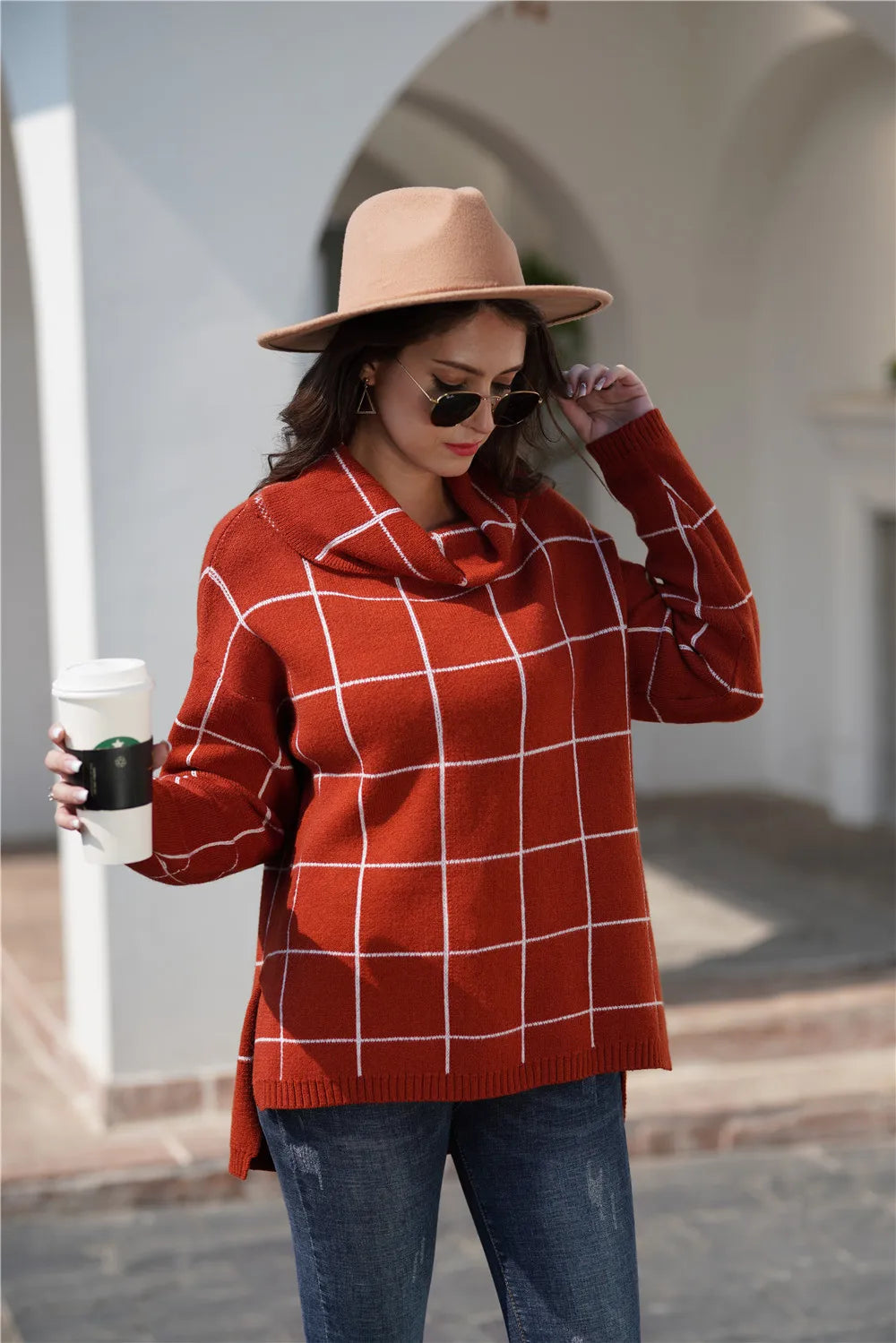 Lillymoda | Abigail - Stylischer Rollkragenpullover mit Karomuster