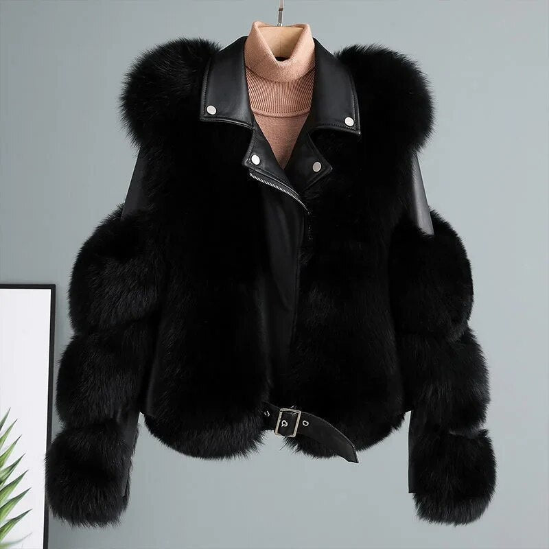 Lillymoda | Jade - Stylische Kunstfell-Lederjacke